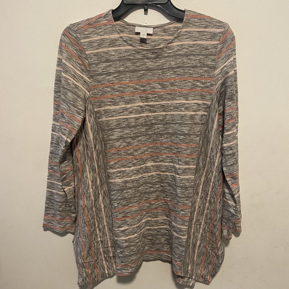 Pure Jill Women's Tunic Size Medium Shirred Back Striped Casual Multicolor